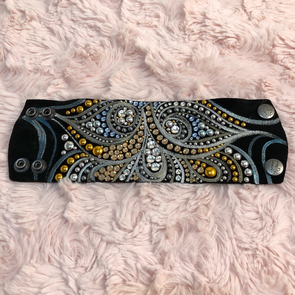 Beautiful Caroline Rocha Leather Cuff with Swarovski Crystals